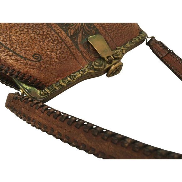 Vintage Handcrafted Leather Purse With Ornate Brass Clasp - Picture 8 of 11